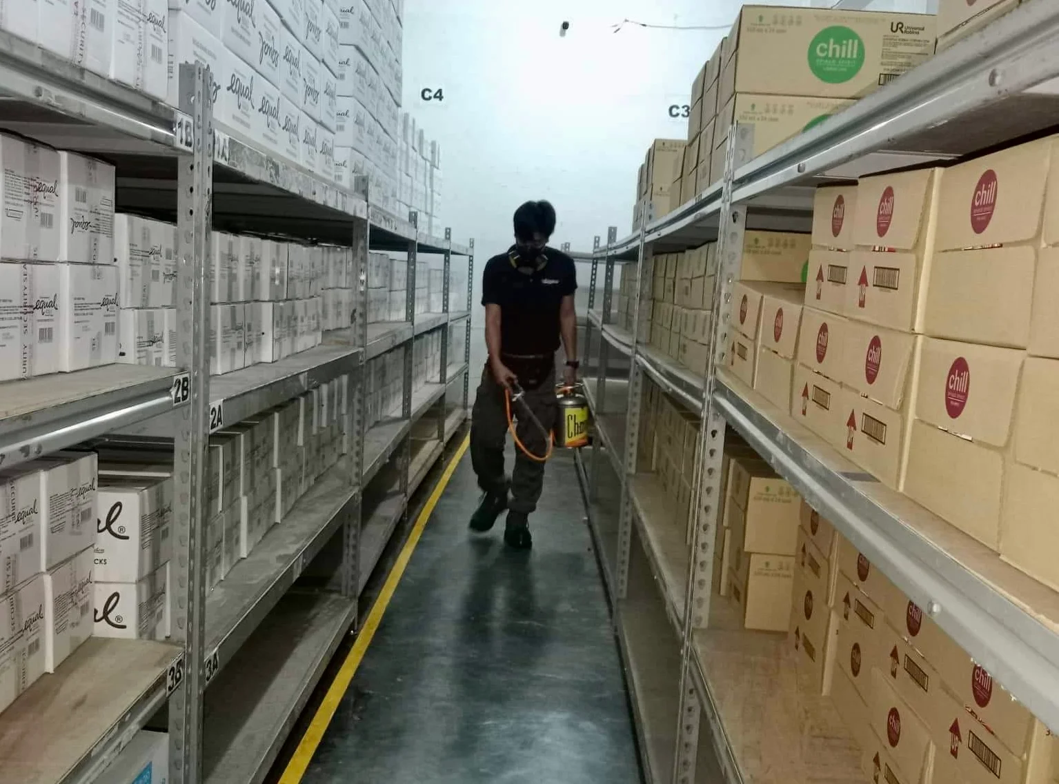 Stored product insect and rodent inspection in a Noida warehouse – pallet and racking inspection by pest control experts